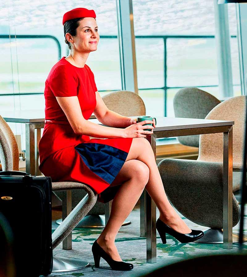 Red cabin crew dress from Olino