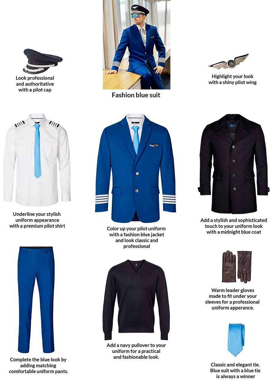 Blue pilot uniform collection