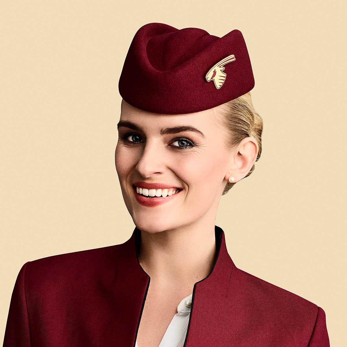 Qatar stewardess hat